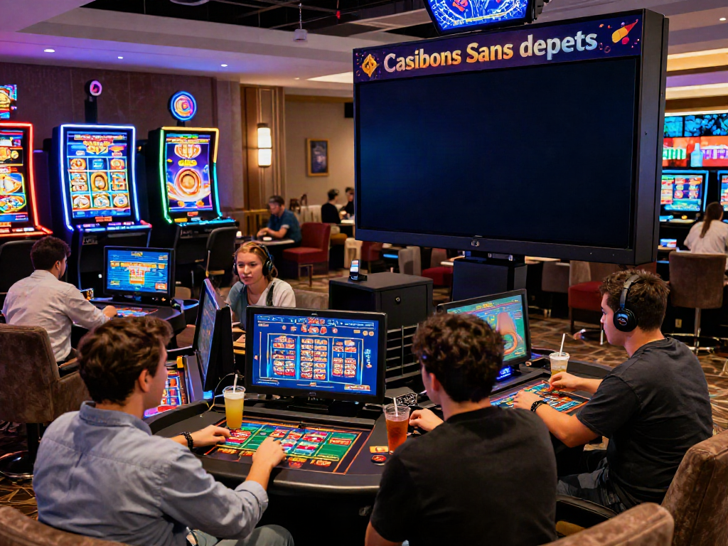 Exciting scene of players enjoying Casinos Sans depots, with vibrant games and festive atmosphere.