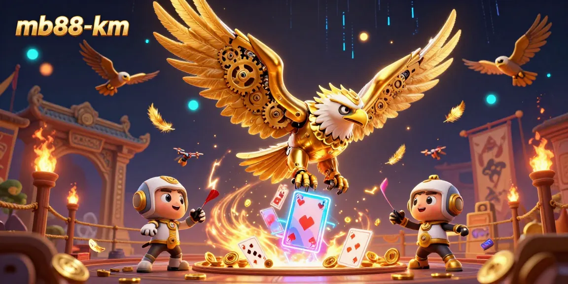 Experience thrilling gameplay at mb88-km as the golden eagle soars through animated casino elements.